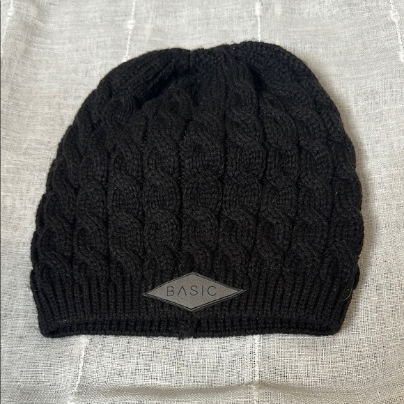 Black Cable Knit Beanie by Richardson Tagged "Basic" on Front of Toboggan NWOT - Picture 2 of 6